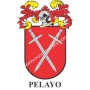 Heraldic keychain - PELAYO - Personalized with surname, family crest and brief description of the genealogical origin.