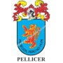 Heraldic keychain - PELLICER - Personalized with surname, family crest and brief description of the genealogical origin.
