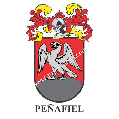 Llavero heráldico - PEÑAFIEL - Personalizado con apellido, escudo de la familia y breve descripción del origen genealógico.