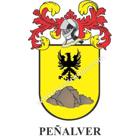 Llavero heráldico - PEÑALVER - Personalizado con apellido, escudo de la familia y breve descripción del origen genealógico.