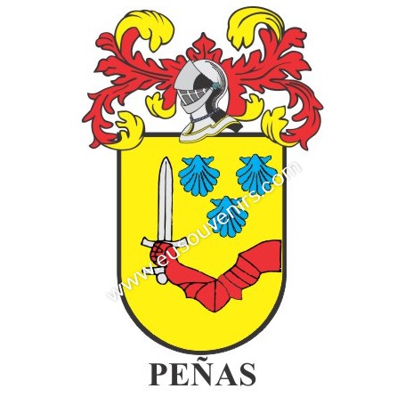 Heraldic keychain - PEÑAS - Personalized with surname, family crest and brief description of the genealogical origin.