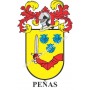 Llavero heráldico - PEÑAS - Personalizado con apellido, escudo de la familia y breve descripción del origen genealógico.