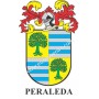 Llavero heráldico - PERALEDA - Personalizado con apellido, escudo de la familia y breve descripción del origen genealógico.