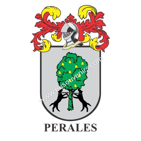 Llavero heráldico - PERALES - Personalizado con apellido, escudo de la familia y breve descripción del origen genealógico.