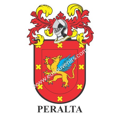 Llavero heráldico - PERALTA - Personalizado con apellido, escudo de la familia y breve descripción del origen genealógico.