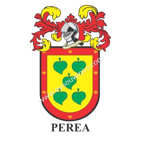 Llavero heráldico - PEREA - Personalizado con apellido, escudo de la familia y breve descripción del origen genealógico.