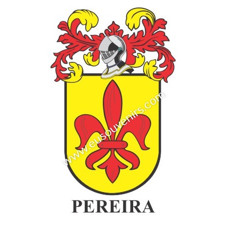 Llavero heráldico - PEREIRA - Personalizado con apellido, escudo de la familia y breve descripción del origen genealógico.