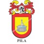 Llavero heráldico - PILA - Personalizado con apellido, escudo de la familia y breve descripción del origen genealógico.