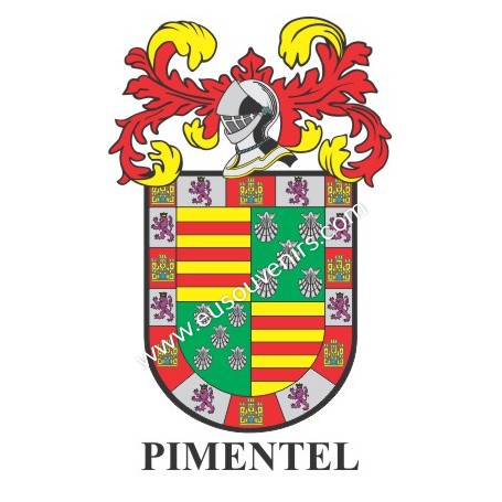 Llavero heráldico - PIMENTEL - Personalizado con apellido, escudo de la familia y breve descripción del origen genealógico.