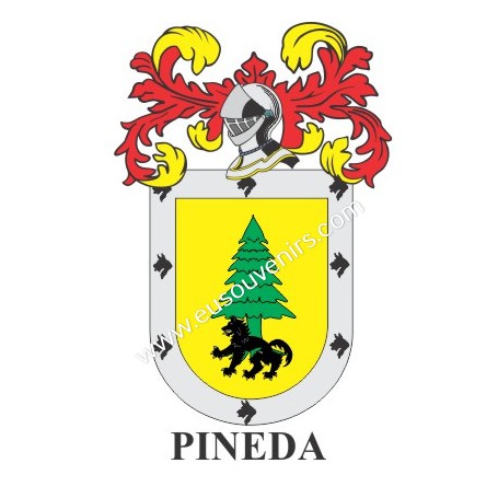Llavero heráldico - PINEDA - Personalizado con apellido, escudo de la familia y breve descripción del origen genealógico.