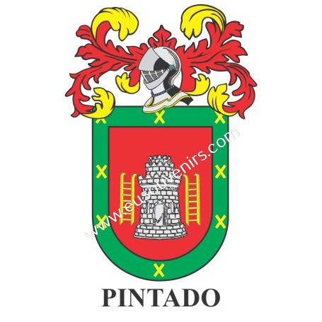 Heraldic keychain - PINTADO - Personalized with surname, family crest and brief description of the genealogical origin.