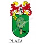 Llavero heráldico - PLAZA - Personalizado con apellido, escudo de la familia y breve descripción del origen genealógico.