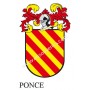 Heraldic keychain - PONCE - Personalized with surname, family crest and brief description of the genealogical origin.