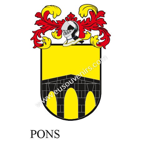 Porte-clés héraldique - PONS - Personnalisé avec le nom, l'écusson de la famille et une brève description de l'origine généalogi