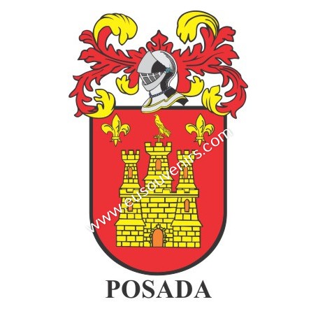 Porte-clés héraldique - POSADA - Personnalisé avec le nom, l'écusson de la famille et une brève description de l'origine généalo