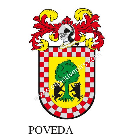 Llavero heráldico - POVEDA - Personalizado con apellido, escudo de la familia y breve descripción del origen genealógico.