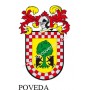 Heraldic keychain - POVEDA - Personalized with surname, family crest and brief description of the genealogical origin.
