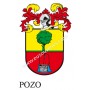 Heraldic keychain - POZO - Personalized with surname, family crest and brief description of the genealogical origin.
