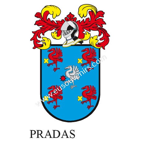Heraldic keychain - PRADAS - Personalized with surname, family crest and brief description of the genealogical origin.