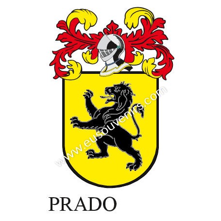 Heraldic keychain - PRADO - Personalized with surname, family crest and brief description of the genealogical origin.