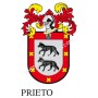 Heraldic keychain - PRIETO - Personalized with surname, family crest and brief description of the genealogical origin.