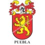 Llavero heráldico - PUEBLA - Personalizado con apellido, escudo de la familia y breve descripción del origen genealógico.