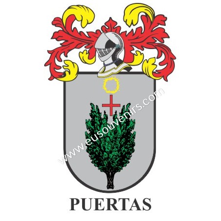 Porte-clés héraldique - PUERTAS - Personnalisé avec le nom, l'écusson de la famille et une brève description de l'origine généal