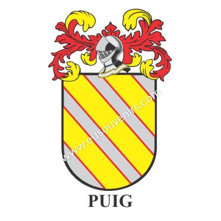 Heraldic keychain - PUIG - Personalized with surname, family crest and brief description of the genealogical origin.