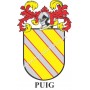 Llavero heráldico - PUIG - Personalizado con apellido, escudo de la familia y breve descripción del origen genealógico.