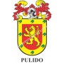 Heraldic keychain - PULIDO - Personalized with surname, family crest and brief description of the genealogical origin.