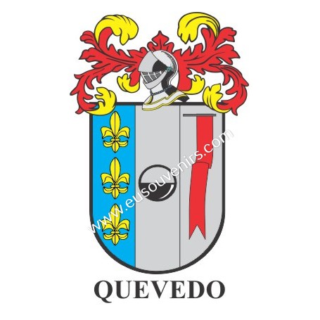 Porte-clés héraldique - QUEVEDO - Personnalisé avec le nom, l'écusson de la famille et une brève description de l'origine généal