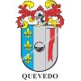 Heraldic keychain - QUEVEDO - Personalized with surname, family crest and brief description of the genealogical origin.