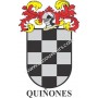 Heraldic keychain - QUIÑONES - Personalized with surname, family crest and brief description of the genealogical origin.