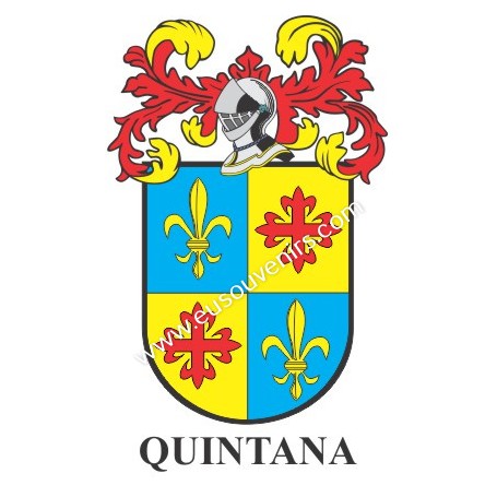Heraldic keychain - QUINTANA - Personalized with surname, family crest and brief description of the genealogical origin.