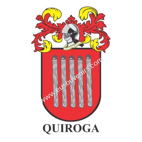 Heraldic keychain - QUIROGA - Personalized with surname, family crest and brief description of the genealogical origin.