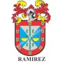 Heraldic keychain - RAMIREZ - Personalized with surname, family crest and brief description of the genealogical origin.