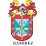 Porte-clés héraldique - RAMIREZ - Personnalisé avec le nom, l'écusson de la famille et une brève description de l'origine généal