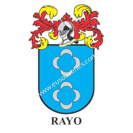 Porte-clés héraldique - RAYO - Personnalisé avec le nom, l'écusson de la famille et une brève description de l'origine généalogi