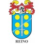 Llavero heráldico - REINO - Personalizado con apellido, escudo de la familia y breve descripción del origen genealógico.