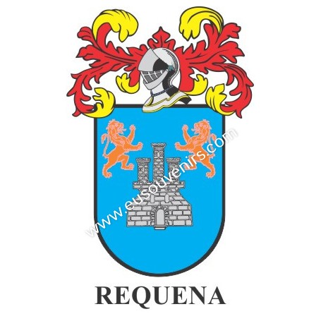 Porte-clés héraldique - REQUENA - Personnalisé avec le nom, l'écusson de la famille et une brève description de l'origine généal