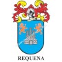 Heraldic keychain - REQUENA - Personalized with surname, family crest and brief description of the genealogical origin.