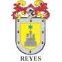 Heraldic keychain - REYES - Personalized with surname, family crest and brief description of the genealogical origin.
