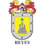 Llavero heráldico - REYES - Personalizado con apellido, escudo de la familia y breve descripción del origen genealógico.