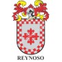Heraldic keychain - REYNOSO - Personalized with surname, family crest and brief description of the genealogical origin.
