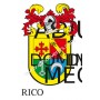 Llavero heráldico - RICO - Personalizado con apellido, escudo de la familia y breve descripción del origen genealógico.