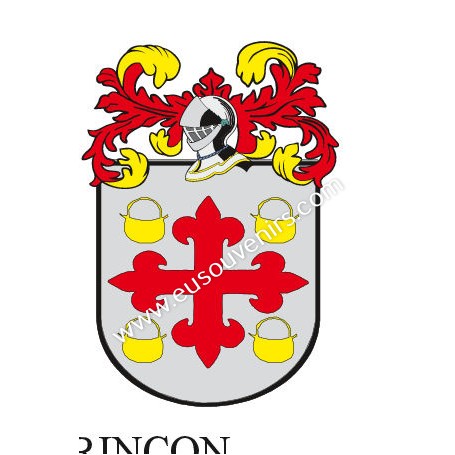 Llavero heráldico - RINCON - Personalizado con apellido, escudo de la familia y breve descripción del origen genealógico.