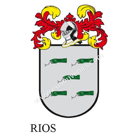 Heraldic keychain - RIOS - Personalized with surname, family crest and brief description of the genealogical origin.