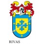 Heraldic keychain - RIVAS - Personalized with surname, family crest and brief description of the genealogical origin.