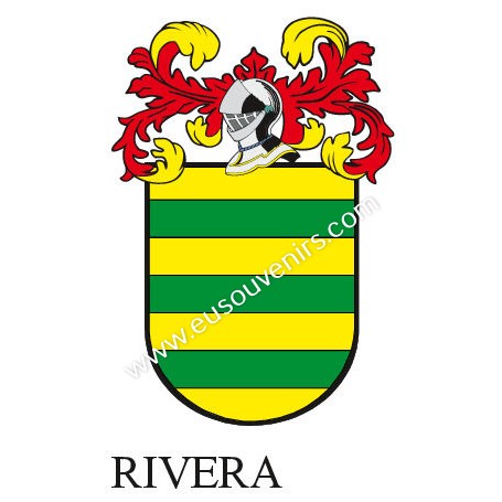 Heraldic keychain - RIVERA - Personalized with surname, family crest and brief description of the genealogical origin.
