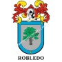 Heraldic keychain - ROBLEDO - Personalized with surname, family crest and brief description of the genealogical origin.